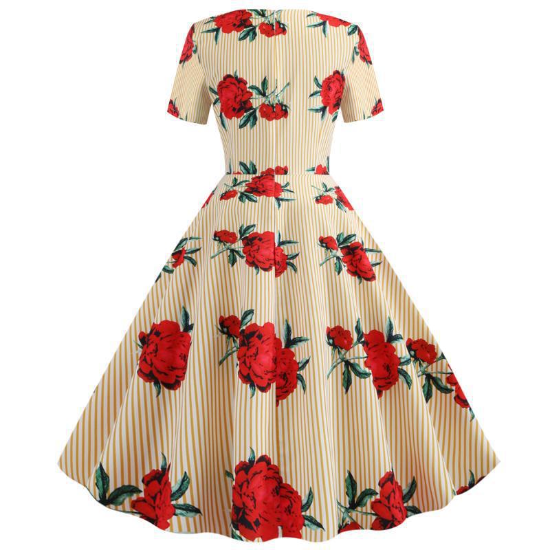 Damen Swingkleid Floralmuster V-Ausschnitt Eveloria