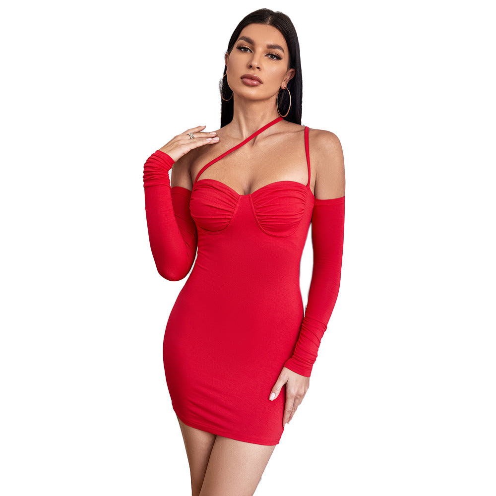 Damen Minikleid Schulterfrei Langärmlig Raffiniert Eveloria