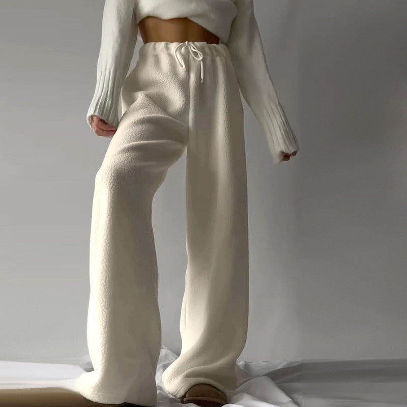 Damen Freizeithose Hochbund mit Taschen Kuschelstoff Beige
