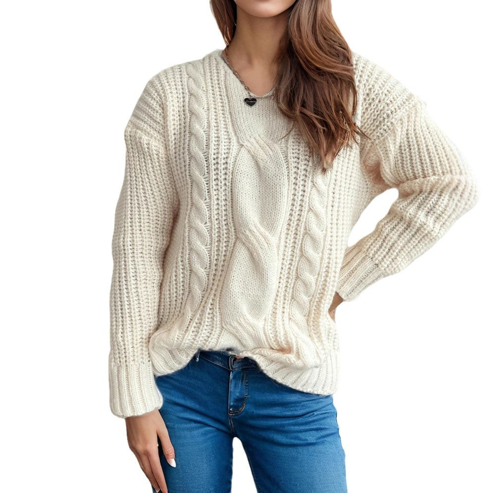 Damen Grobstrickpullover Zopfmuster Moderner Schnitt Eveloria