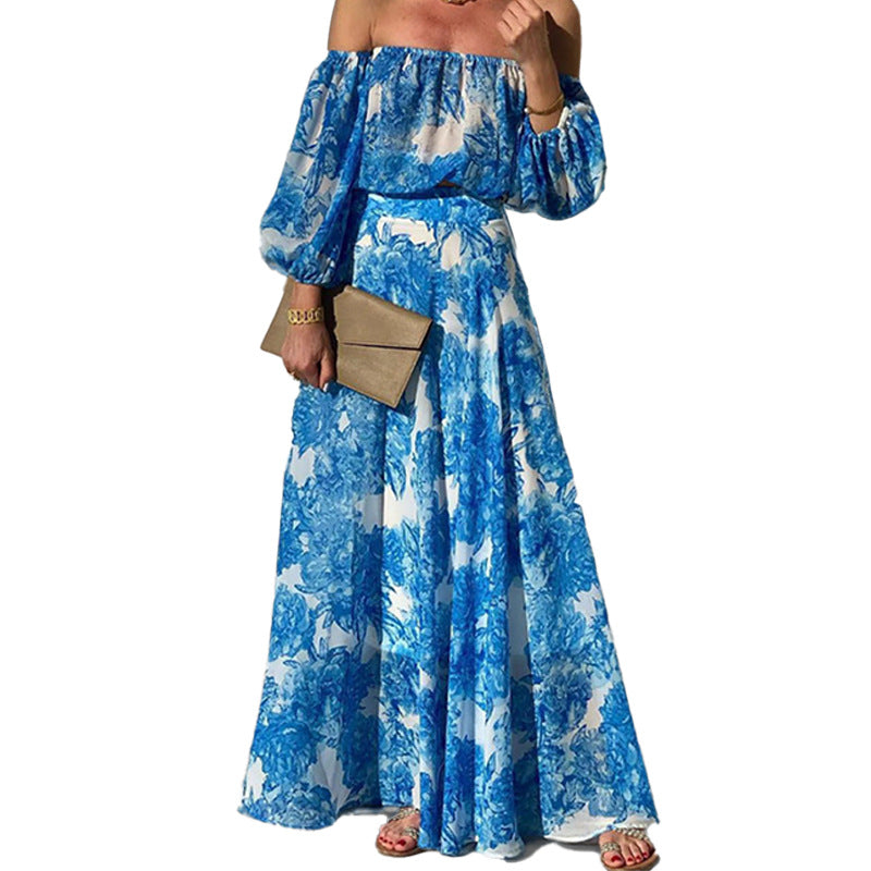 Damen Maxikleid Off-Shoulder Floralmuster Weiß