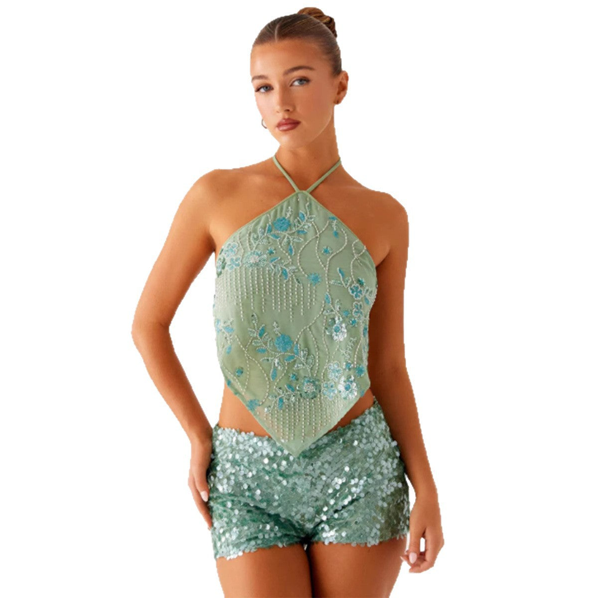 Damen Floralmuster Glitzerdetails