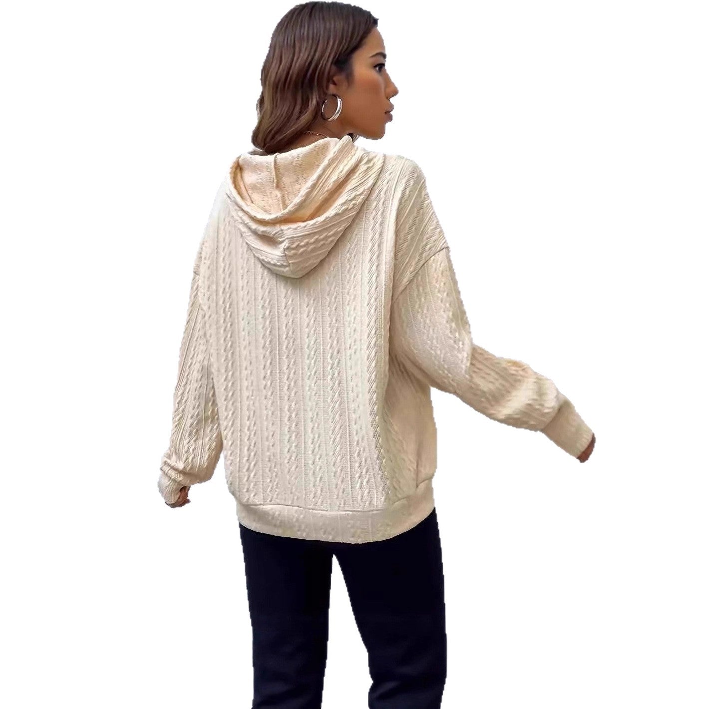 Damen Hoodie Strickdesign Bequem Grau Eveloria