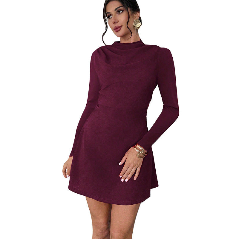 Damen Jerseykleid Klassischer Stehkragen Langer Ärmel