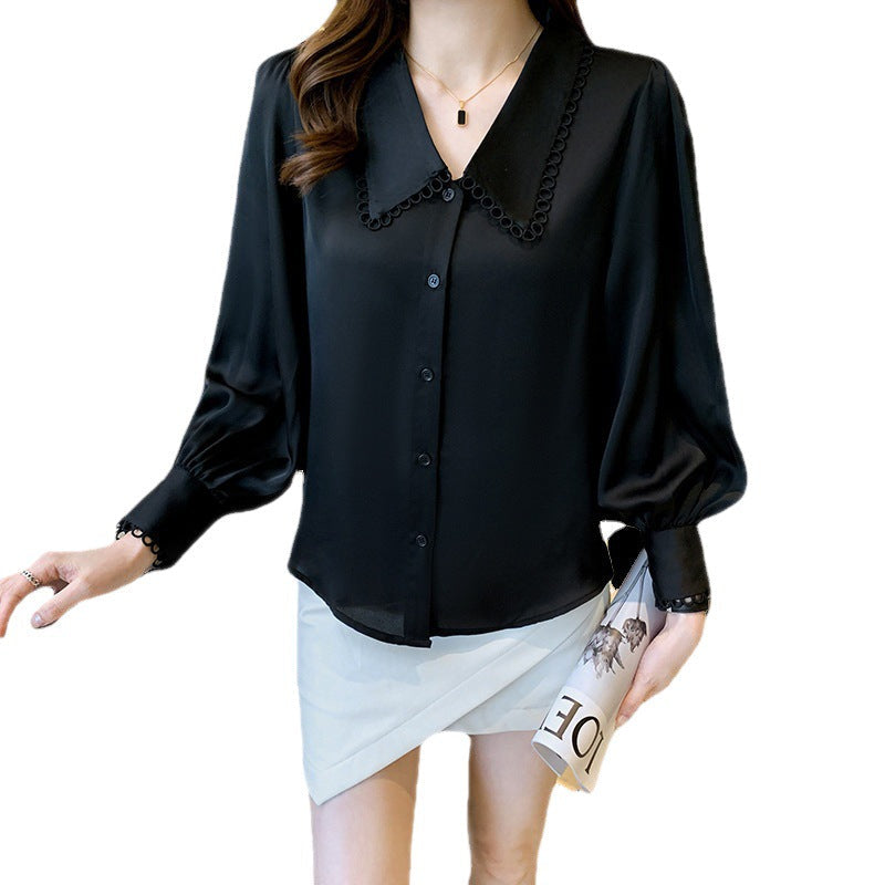 Damen Bluse Dekorativer Kragen Puffärmel Elegantes Design