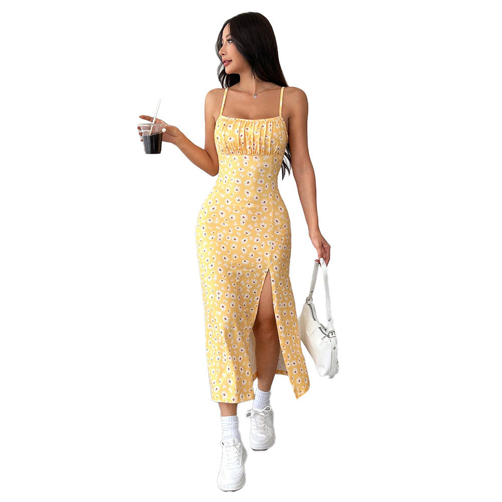 Damen Midikleid Blumenprint Hochschlitz Eveloria