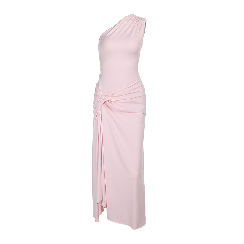 Damen Maxikleid Asymmetrisch Seidenkleid