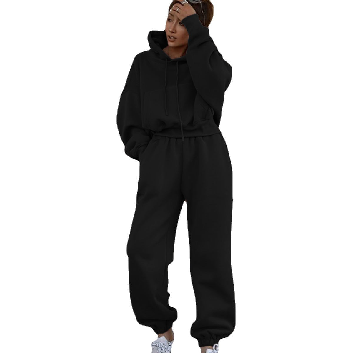 Damen Fleece-Jumpsuit mit Kapuze Elastisch Oversized Eveloria