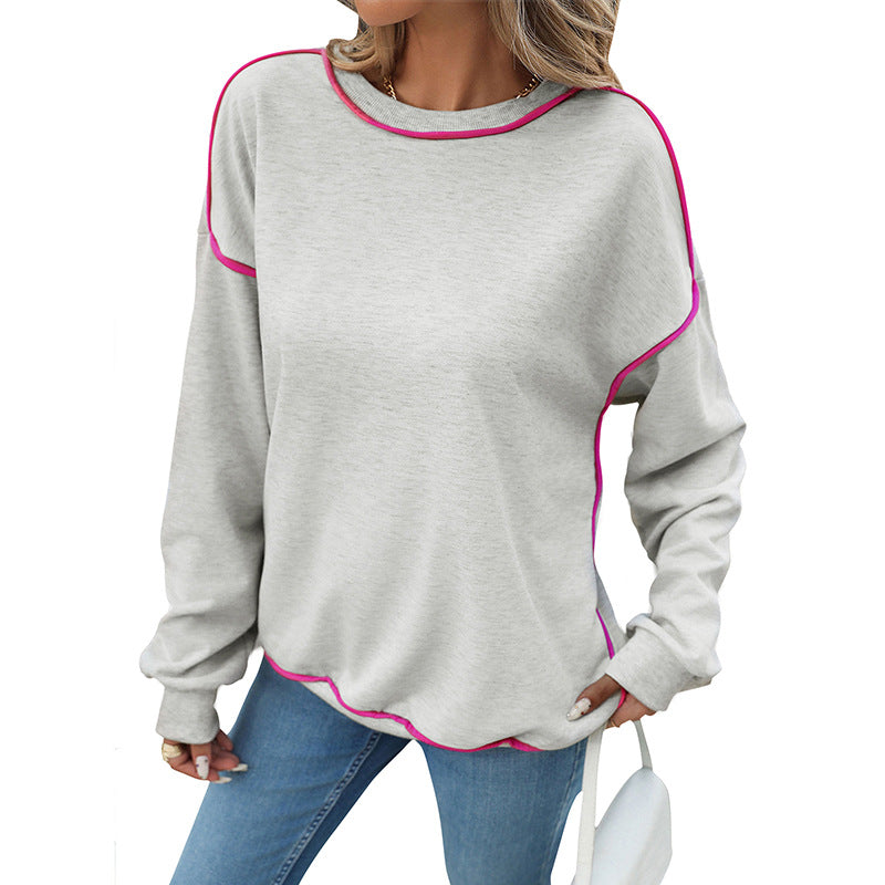 Damen Sweatshirt Lässig Kontrastpaspel Weit Eveloria