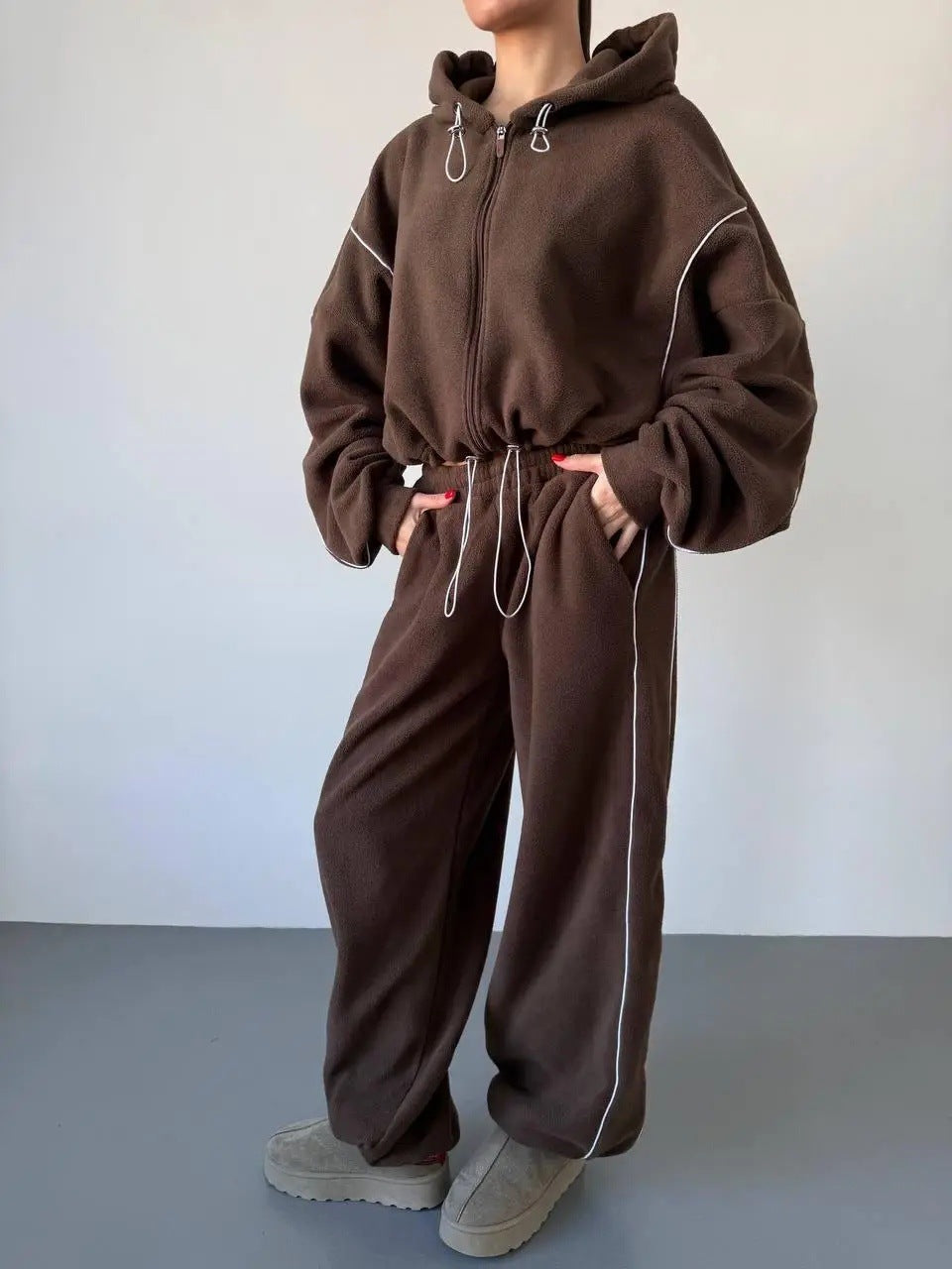 Damen Kapuzen-Sweatanzug Weite Hosen Seitlicher Streifen