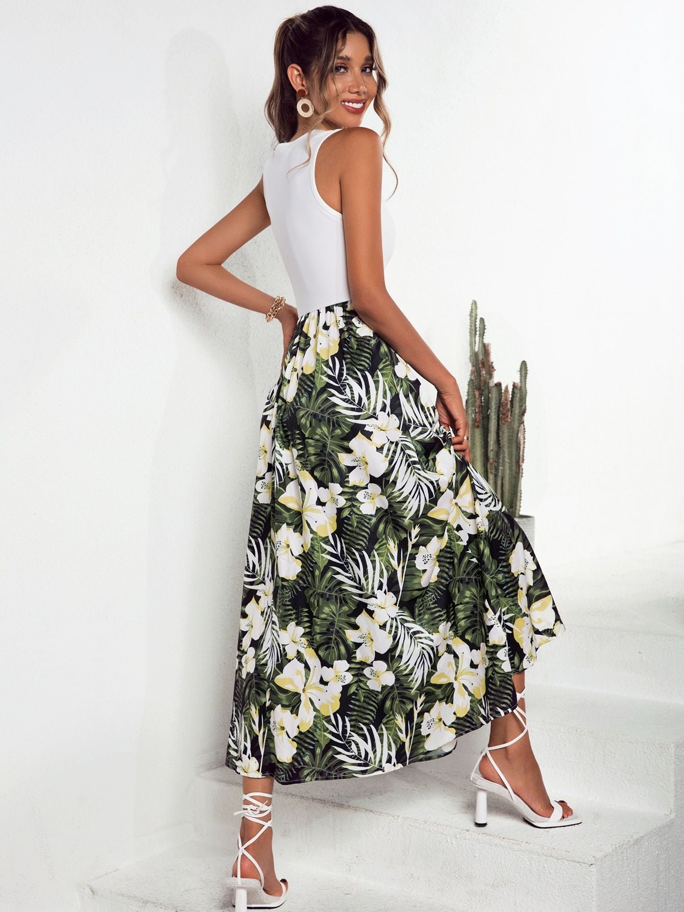 Damen Maxirock Floralmuster Schwingender Saum Eveloria