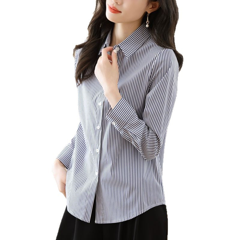 Damen Hemdbluse Gestreift Eleganter Kragen Weiß
