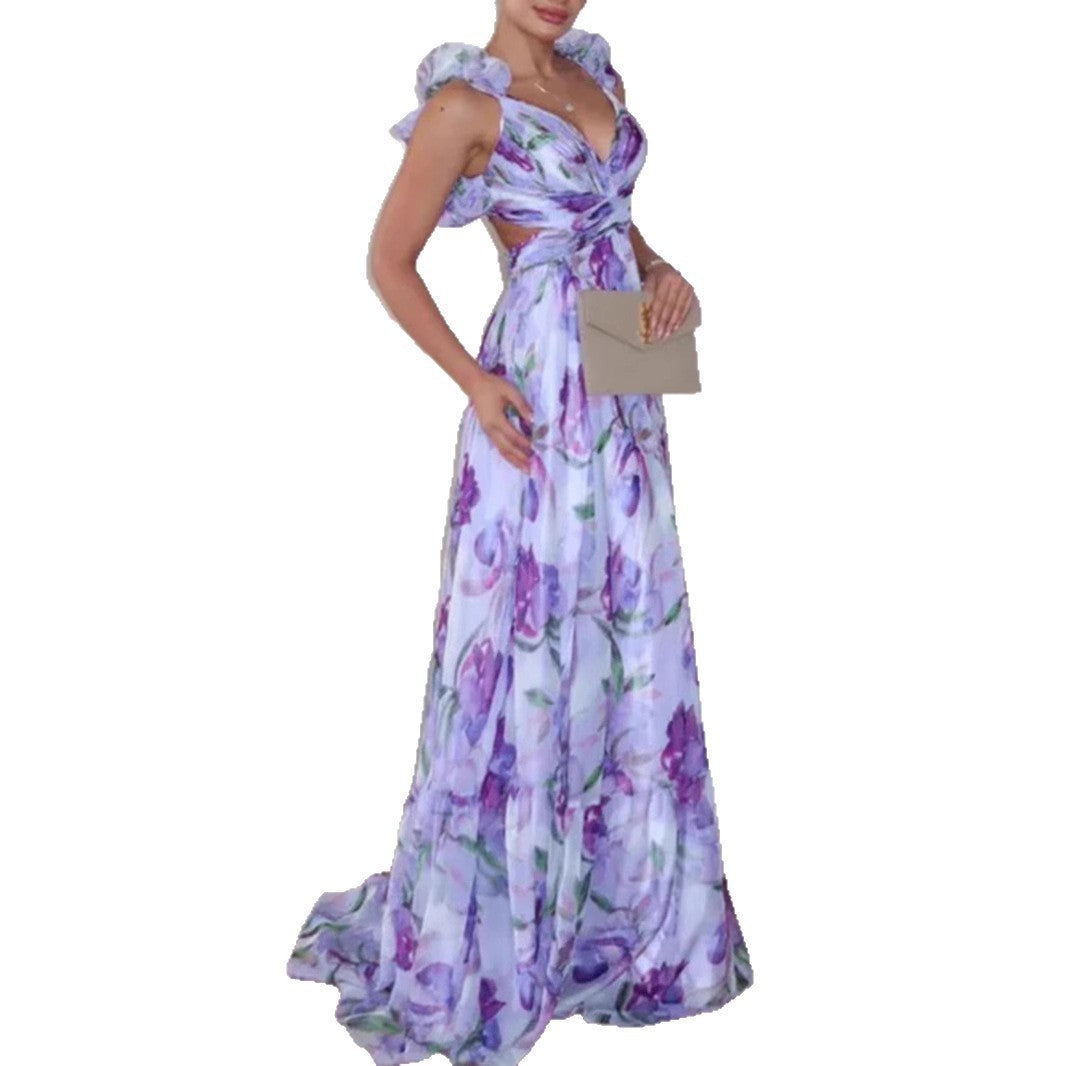 Damen Maxikleid Blumenmuster RüschenDetails Eveloria