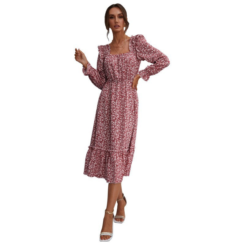 Damen Maxikleid mit Rüschendetails und floralem Muster
