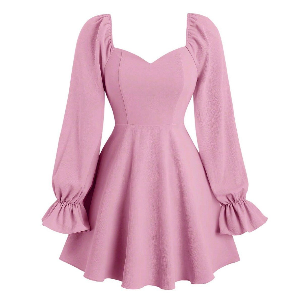 Damen Minikleid Puffärmel Herz-Ausschnitt