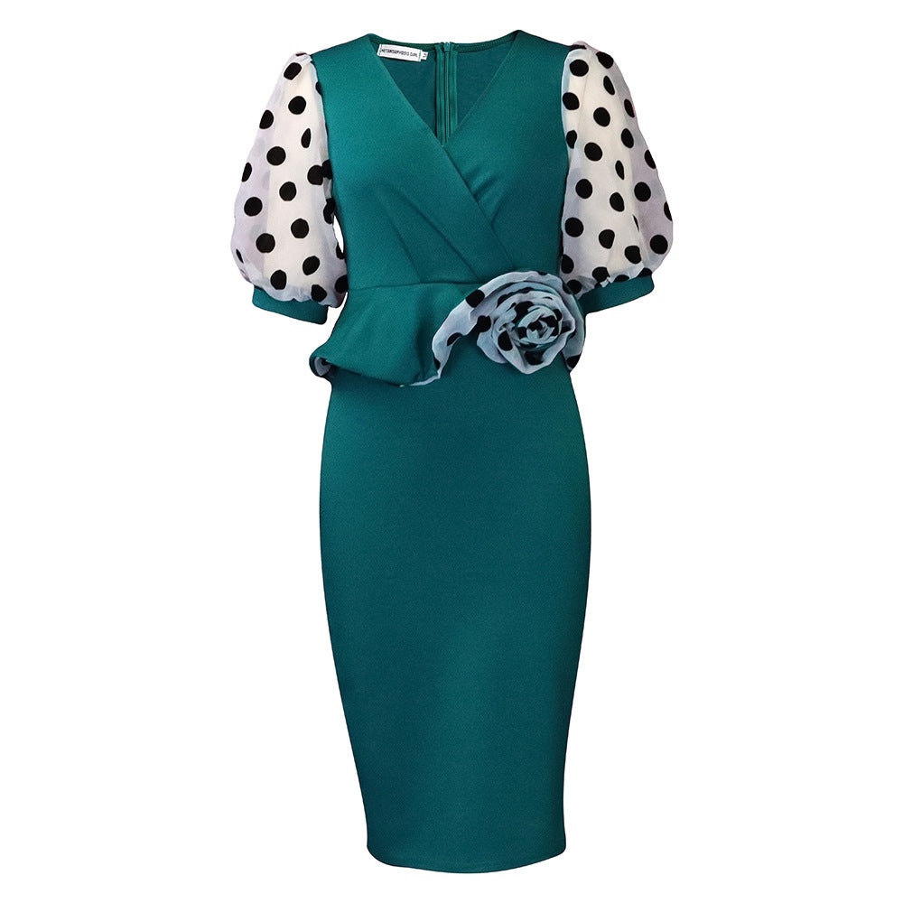 Damen Midi-Kleid Puffärmel Floralmuster Eveloria