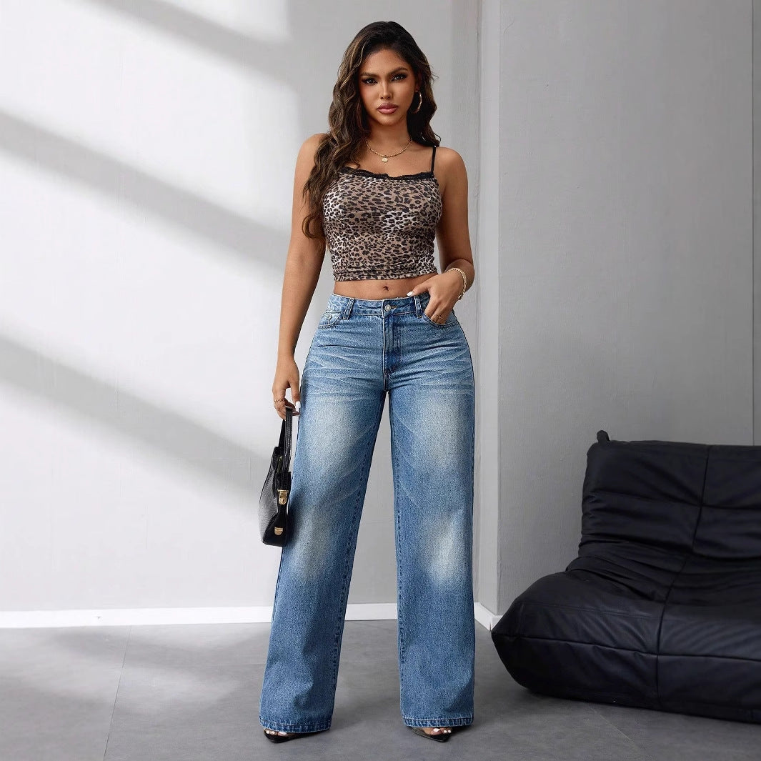 Damen High-Waist Jeans Weit Geschnitten Vintage-Stil Eveloria