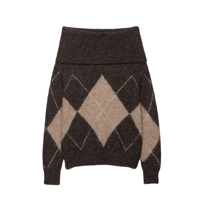 Damen Grobstrickpullover Diamantmuster Eveloria