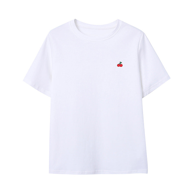 Damen T-Shirt Kurzarm Kirschmotiv Weiß