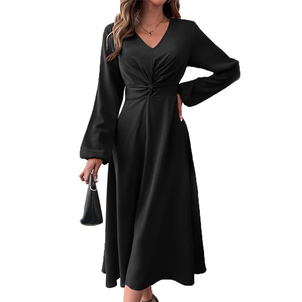 Damen Midikleid mit Drapierung und V-Ausschnitt Eveloria