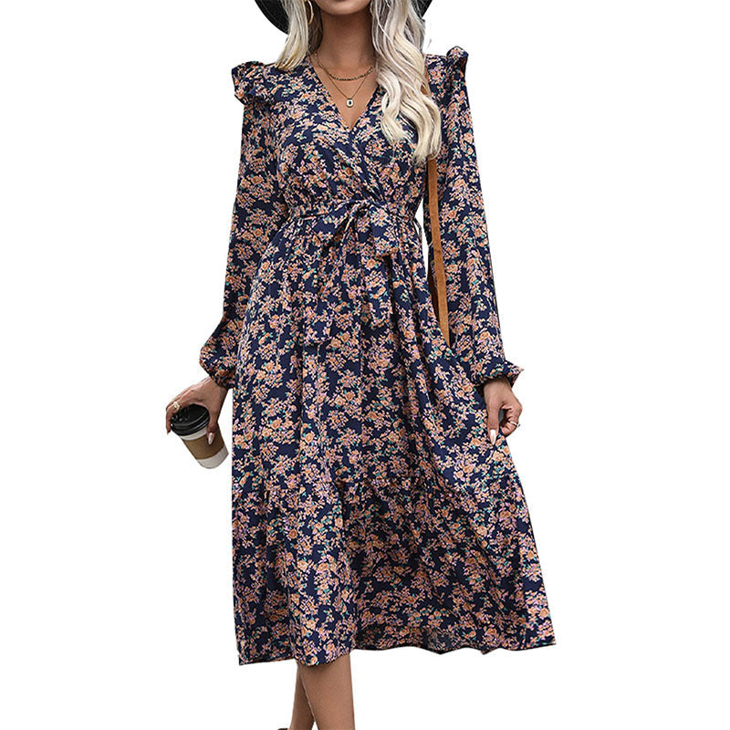 Damen Midi-Kleid Floralmuster Rüschen Elegant