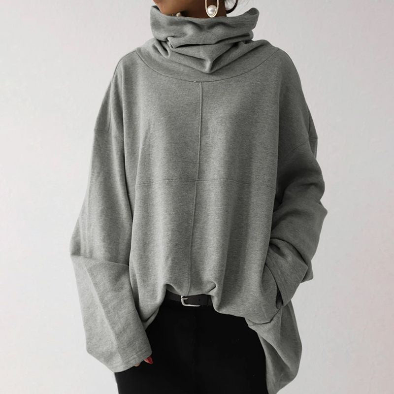 Damen Oversize Sweatshirt Hochkragen Warm Grau