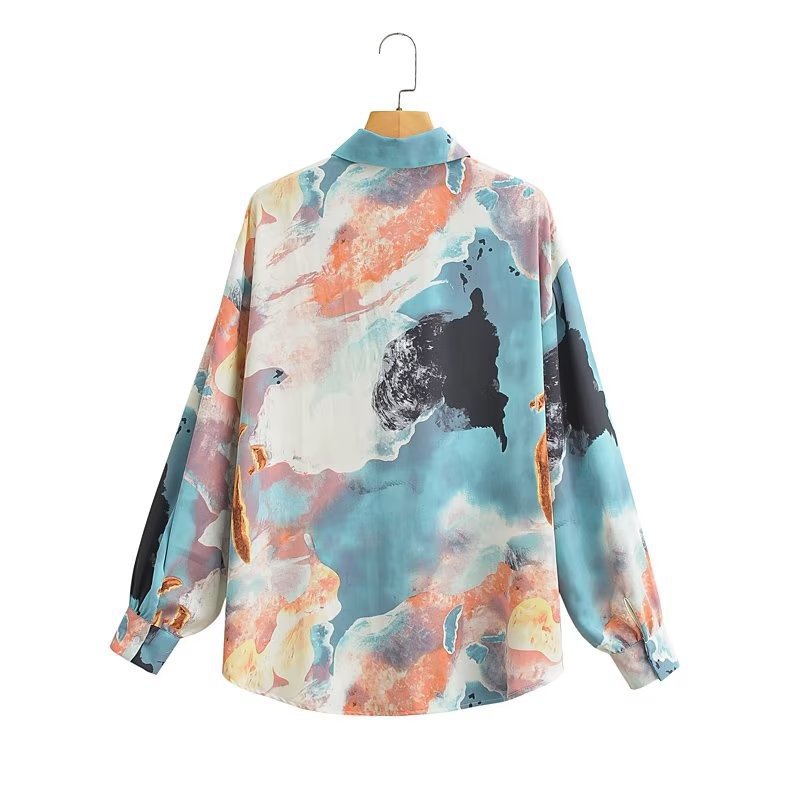Damen Seidenbluse Langärmlig Moderner Farbverlauf Eveloria