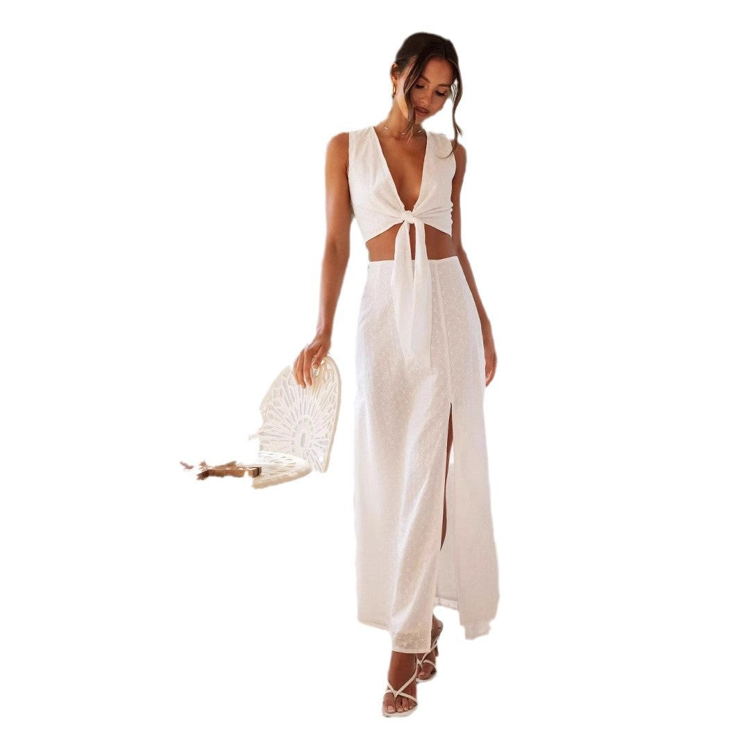 Damen Maxikleid mit Schlitzdetails und Wickeldesign Elegant