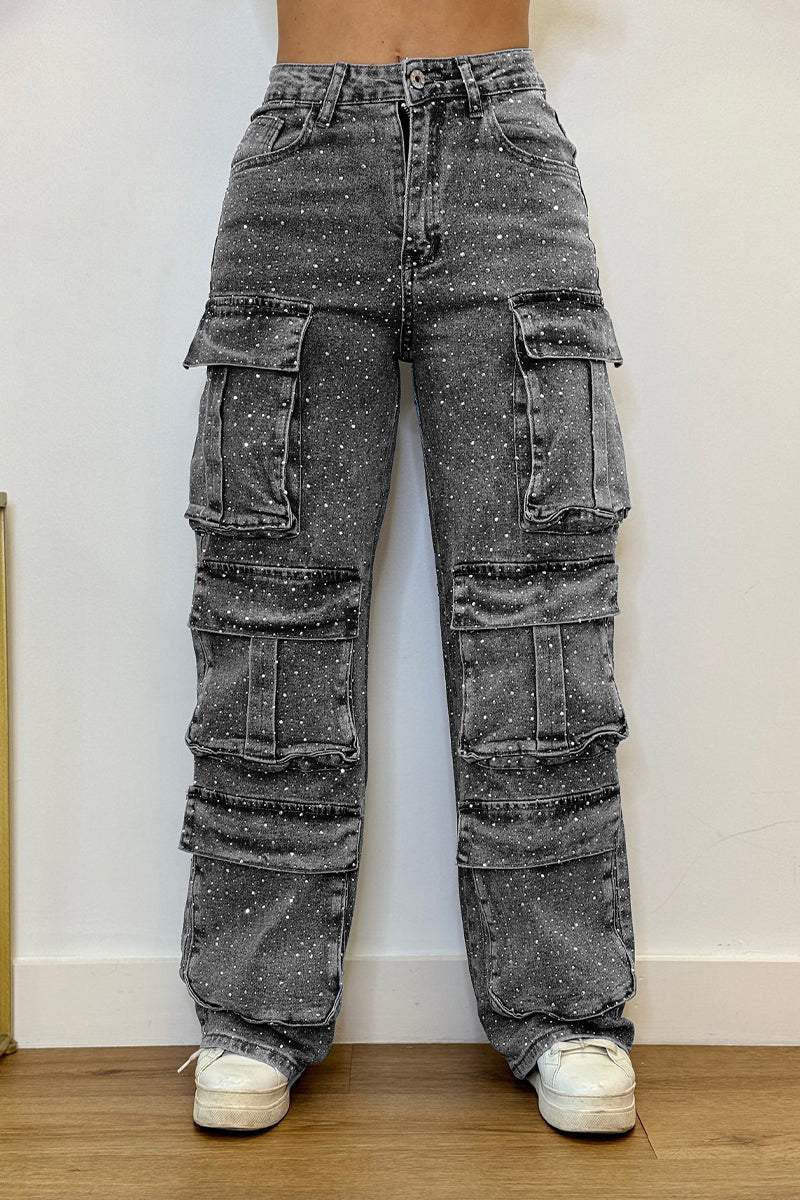 Damen Cargo-Hose Trendige Taschen Moderner Wasch-Effekt Eveloria