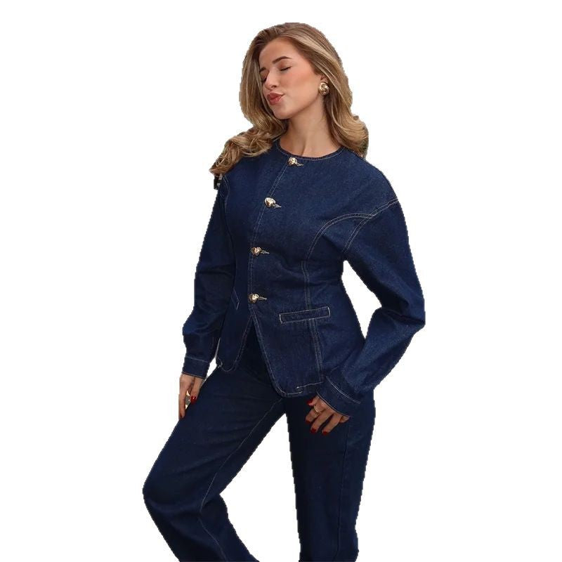 Damen Jeansblazer Jacke Modisch Eveloria