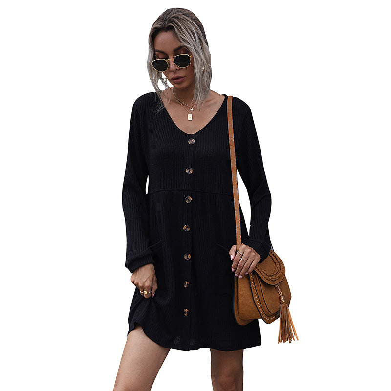 Damen Strickkleid mit Knöpfen und Taschen Eveloria