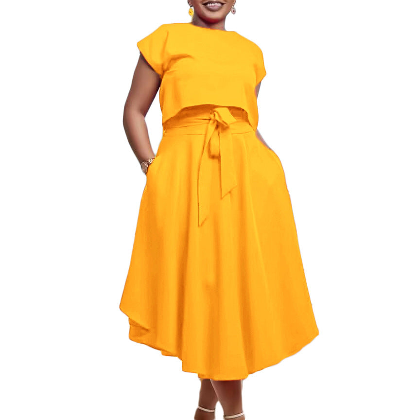 Damen Asymmetrisches Kleid mit Gürtel Detail Eveloria