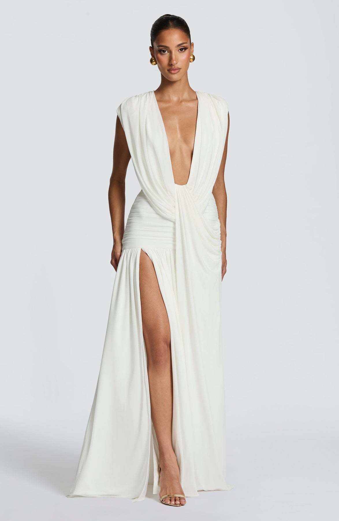 Damen Wickelkleid mit V-Ausschnitt und Raffung Eveloria