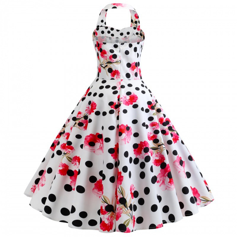 Damen Retro Swingkleid Floralmuster Punkte Eveloria