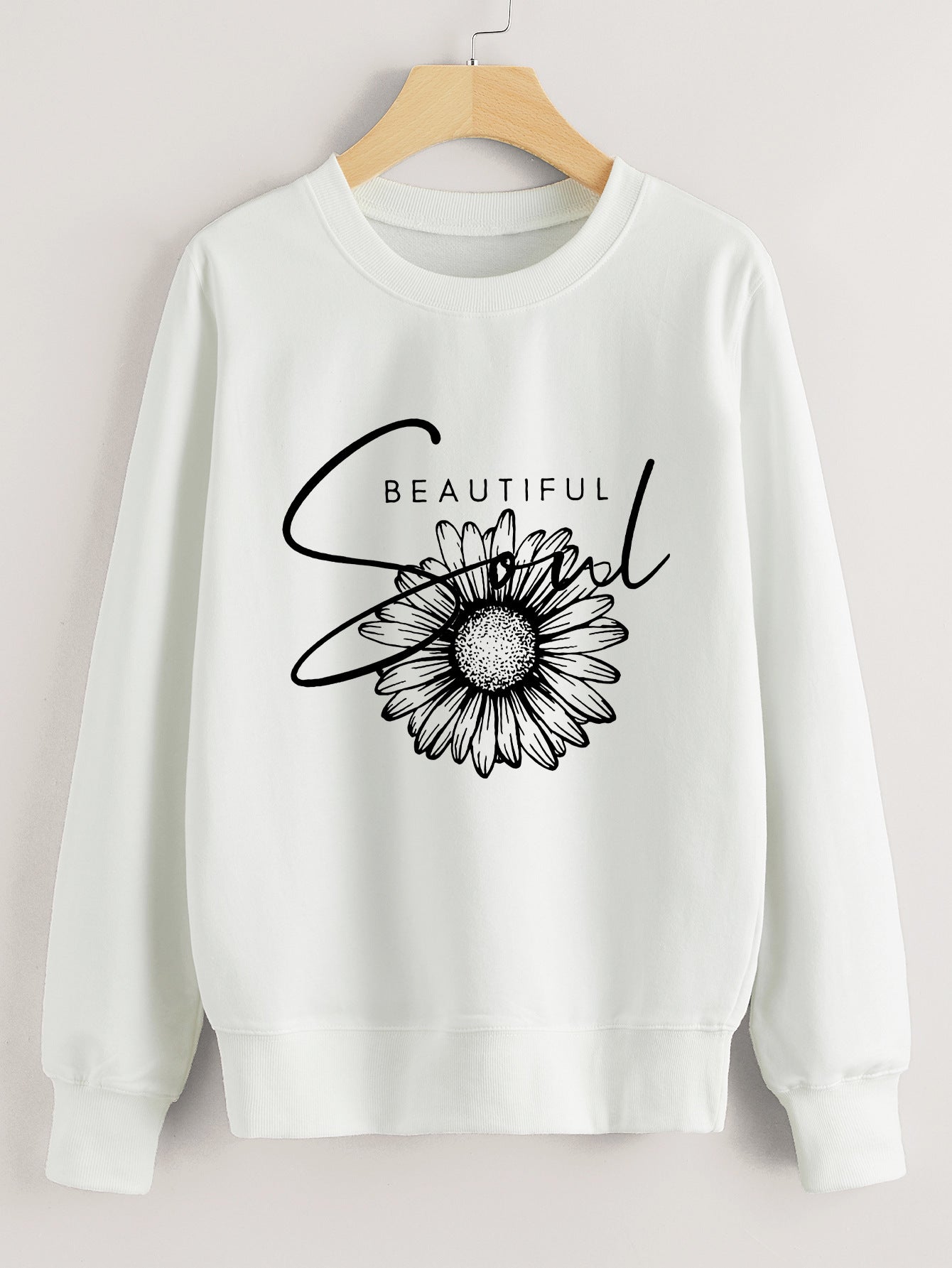 Damen Sweatshirt Floralmuster Mit Schriftzug Eveloria