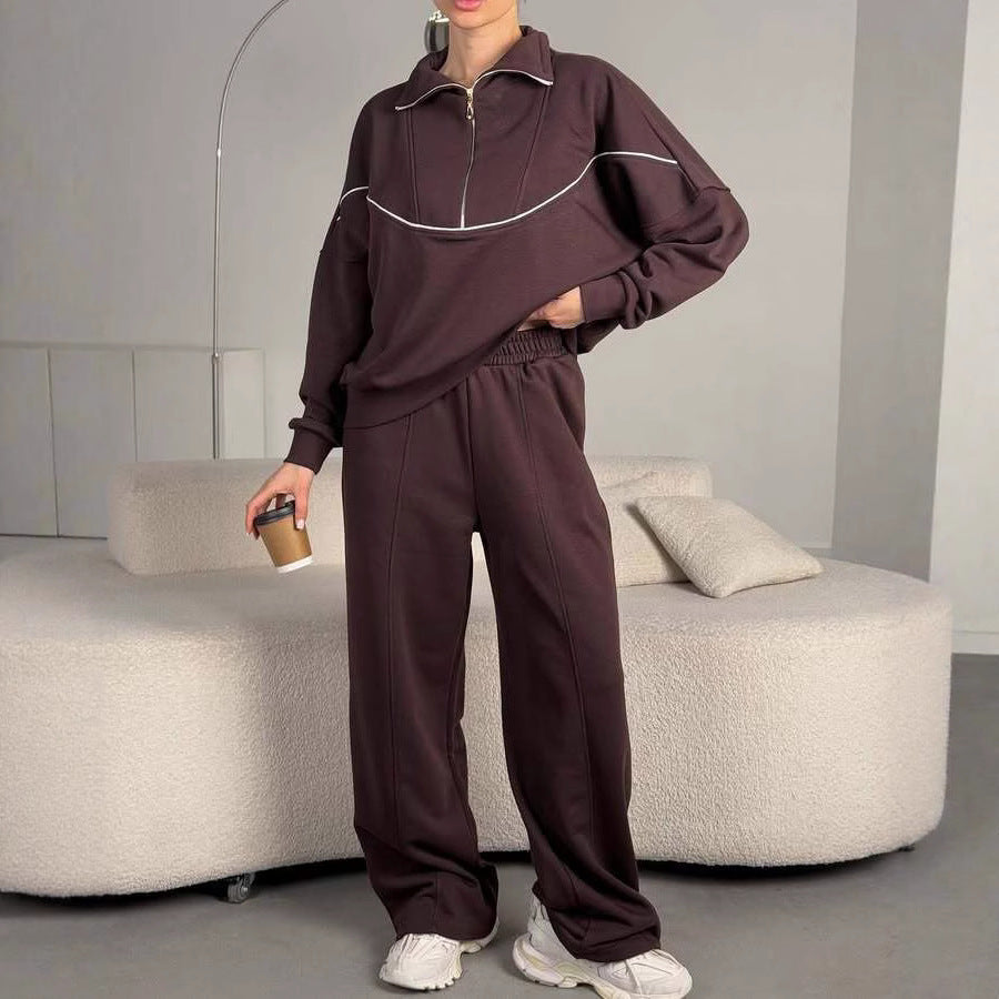 Damen Sport-Anzug-Set Sweat Halb-Reißverschluss Lässig