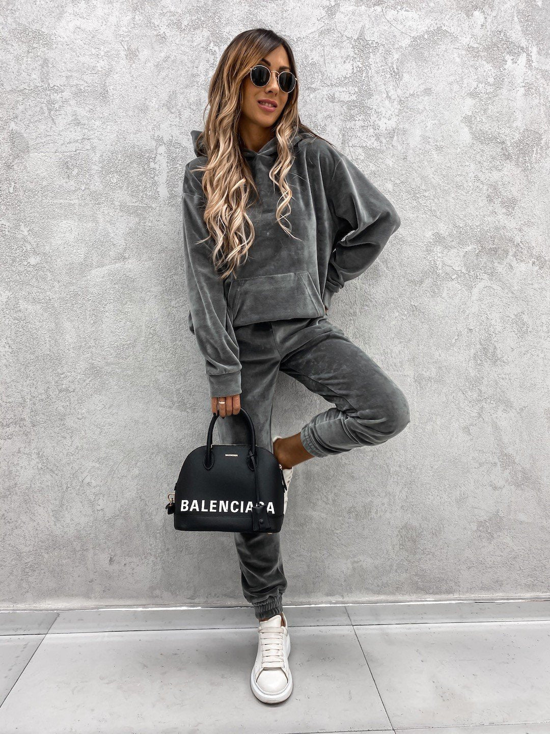 Damen Fleece-Hoodie Kuschelig Lässig Grau Eveloria