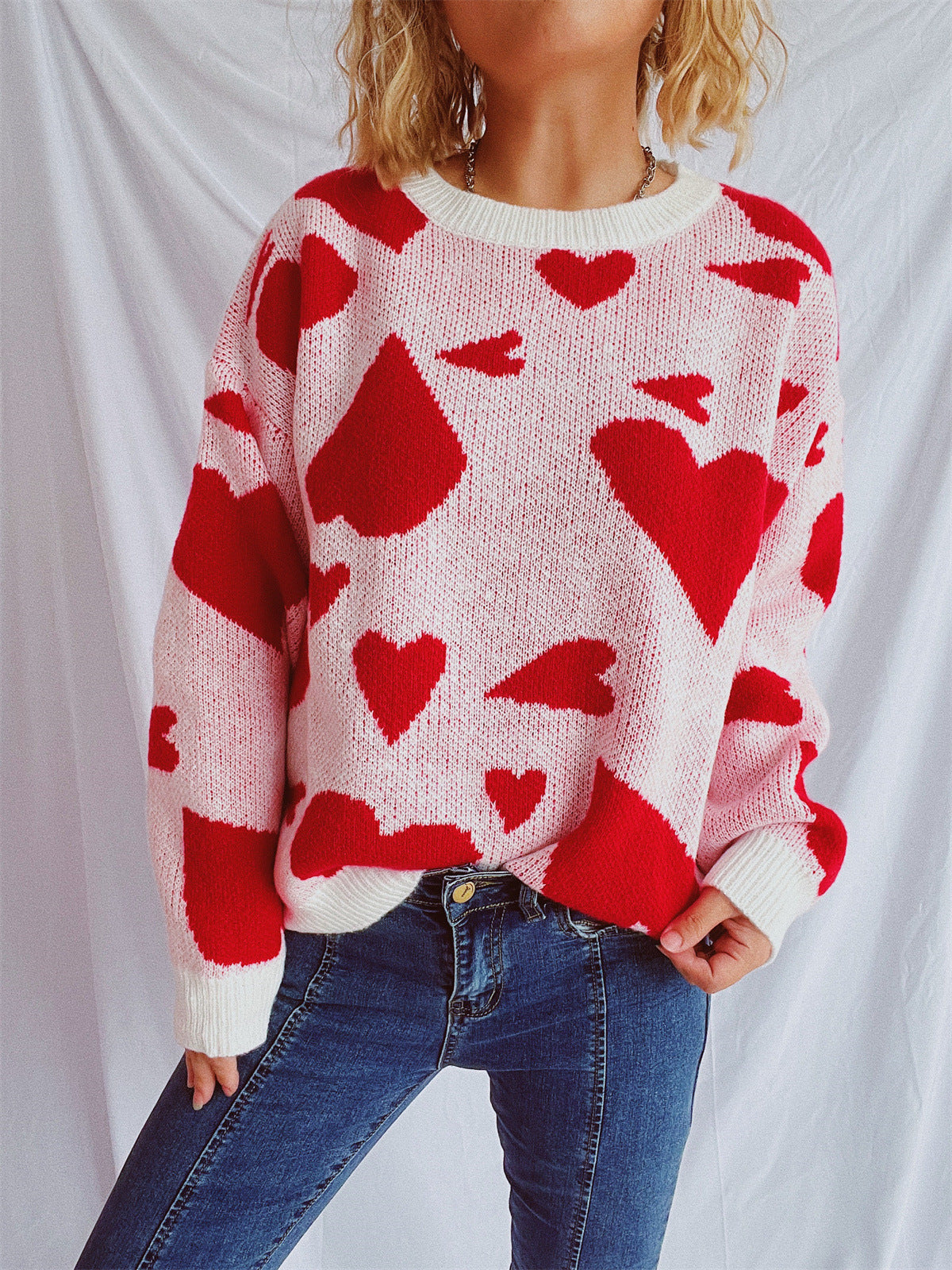 Damen Pullover Herzmuster Weitschnitt Eveloria