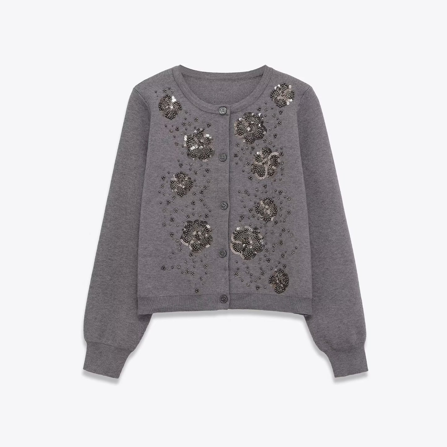 Damen Strickjacke Glitzernde Blüten Details Eveloria