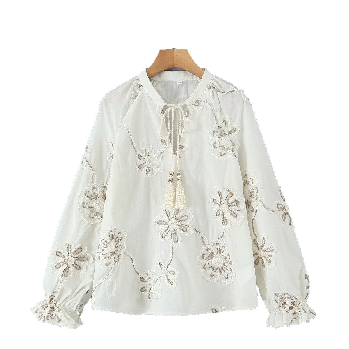 Damen Bluse mit Raffungen und Bestickung Eveloria
