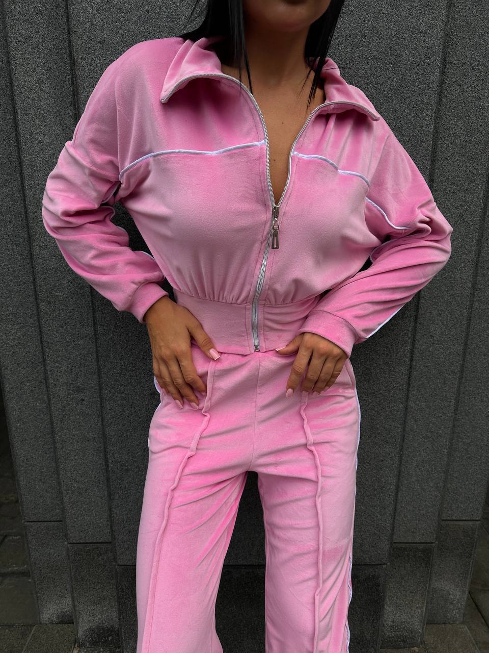 Damen Sportanzug Cropped Hoher Kragen Reißverschluss Eveloria