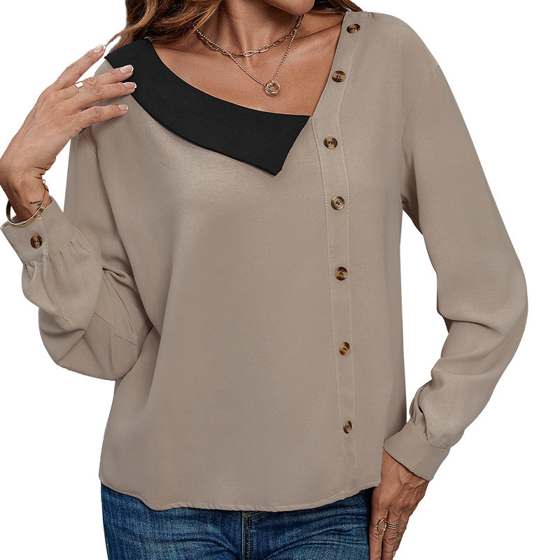 Damen Bluse Elegant Asymmetrischer Ausschnitt Modern