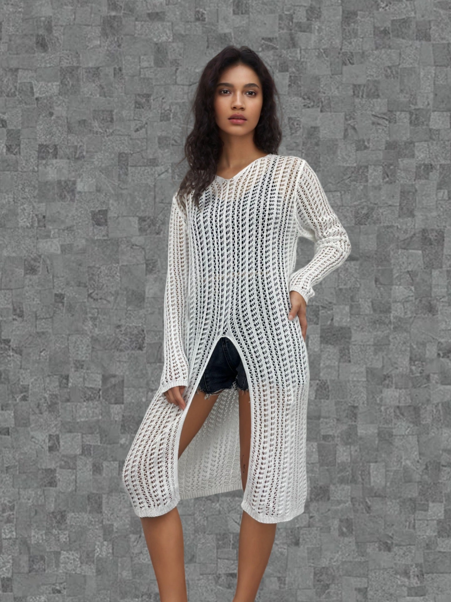 Damen Longpullover Netzdesign Eveloria