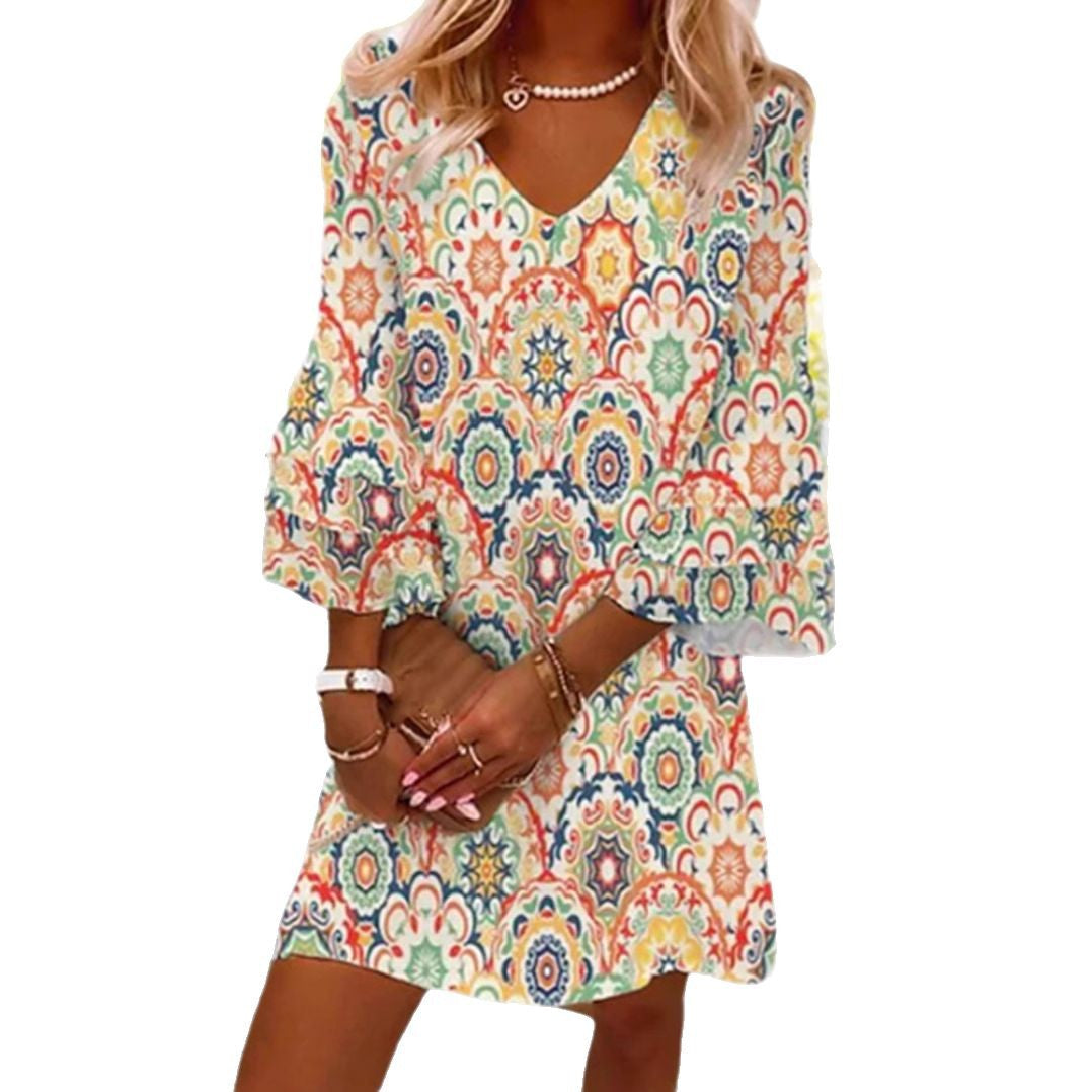 Damen Boho-Kleid Weites Rüschenkleid Eveloria