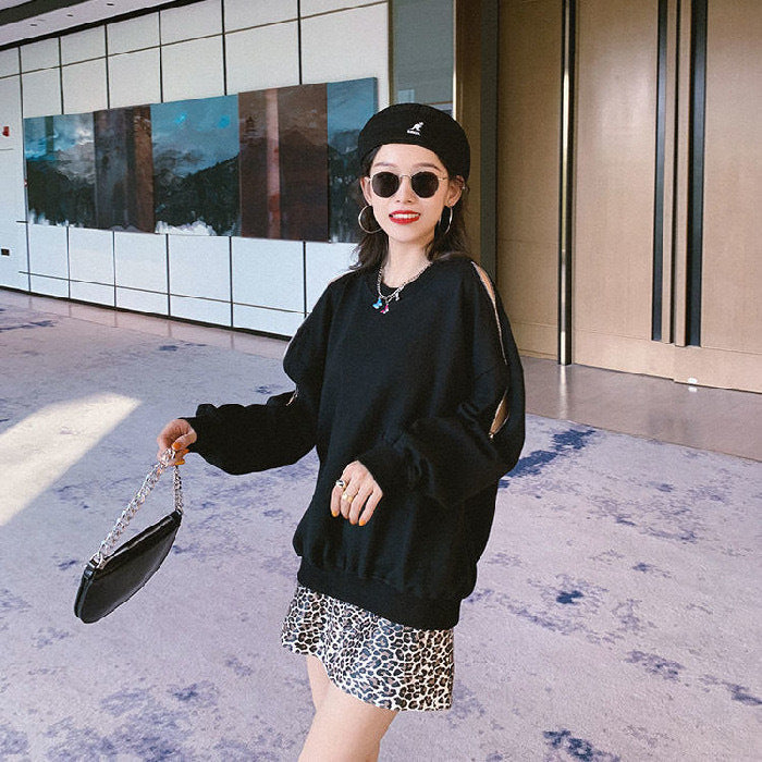 Damen Oversized Pullover Offene Schultern Modern