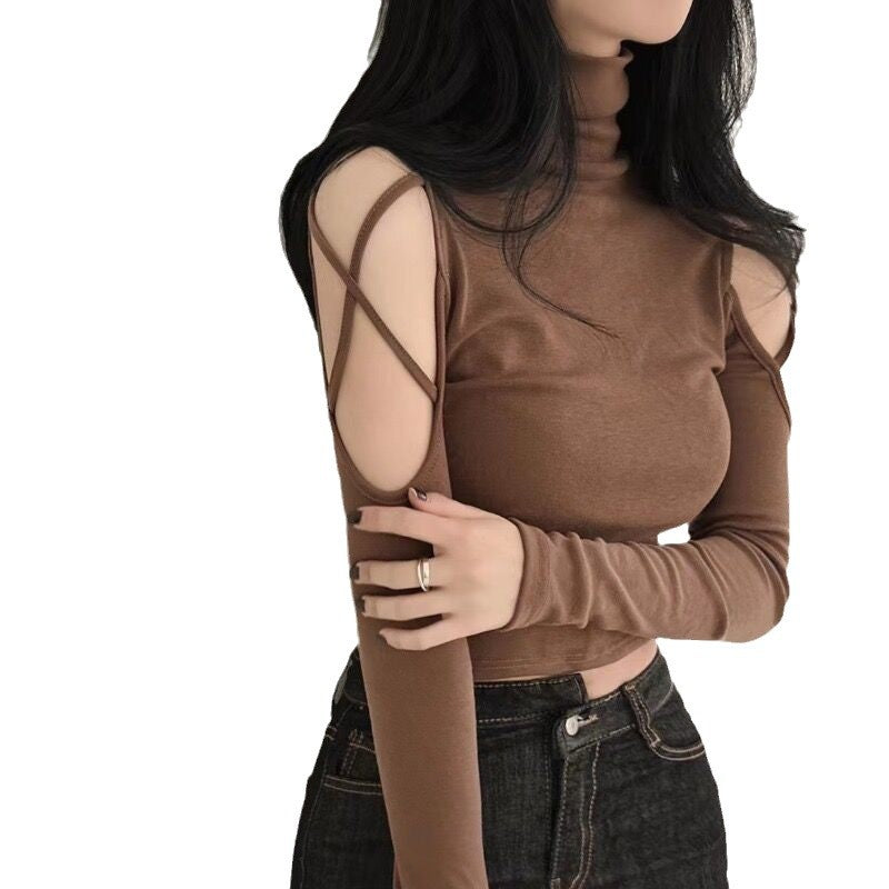 Damen Langarmshirt Elegant Cut-Out Rippdetails Eveloria