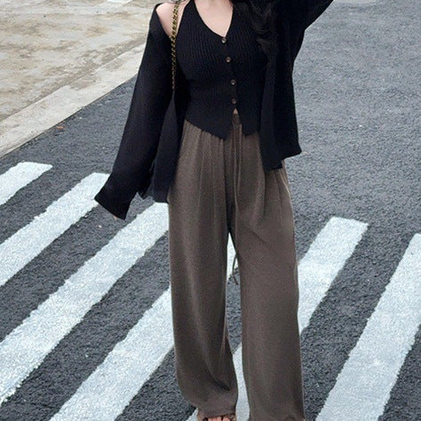 Damen Strickjacke mit Knöpfen Lässig Braun