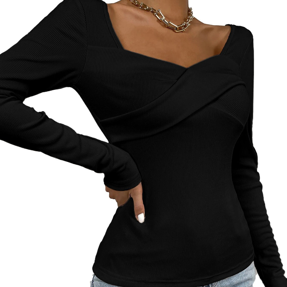 Damen Langarm-Bodysuit Wickel-Design