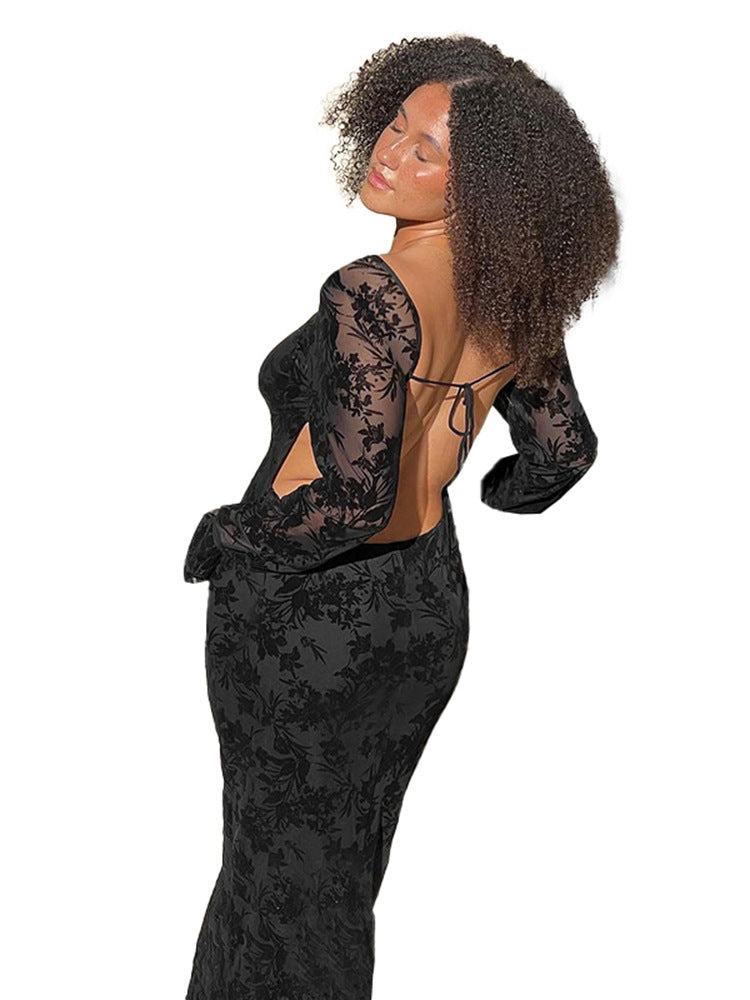 Damen Maxikleid Florales Design Langer Ärmel Eveloria