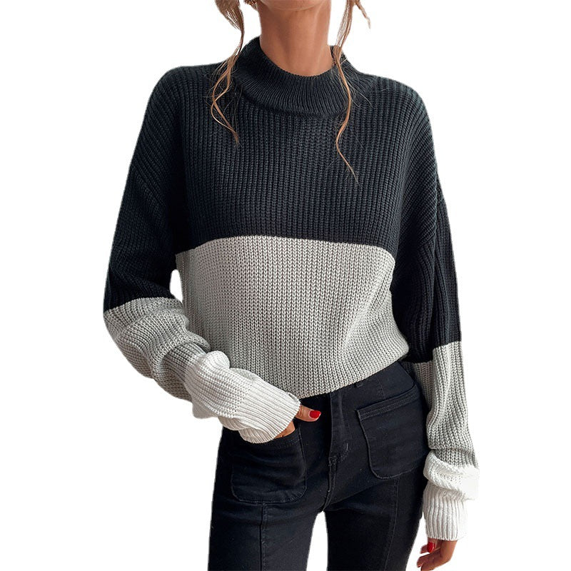 Damen Strickpullover Locker Farbblockdesign Eveloria